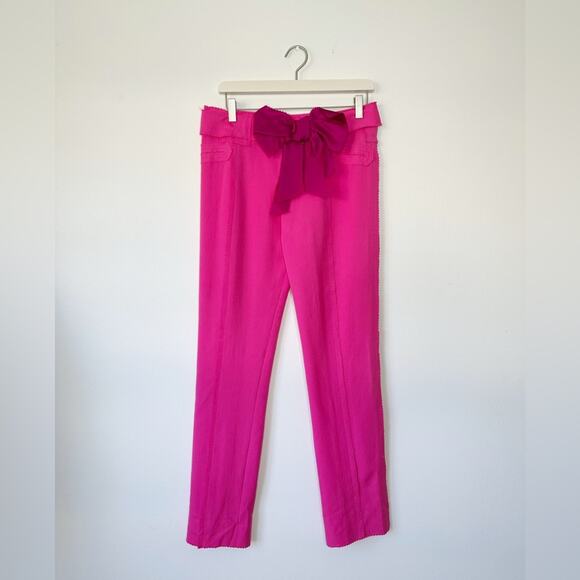 Rodarte Bright Pink Wool Silk Bow Front Straight Leg Trousers Size 6 - Picture 1 of 5